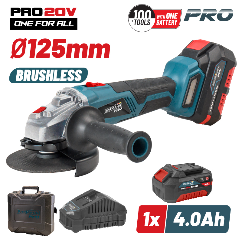 BORMANN Pro BBP5130 Γωνιακός Τροχός Brushless 20V, 125mm & Μπαταρία 4Ah 1 BBP5130