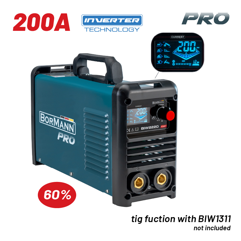 BORMANN Pro BIW2220 Ηλεκτροκόλληση Inverter, Synergic,Απόδοση 200Α/60%,Μεγ.Ηλεκτρόδιο 4mm 1 BIW2220